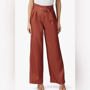 Sweet Baby Jamie Rust Brown High Rise Paperbag Pleated Wide Leg Belted  Pants 10